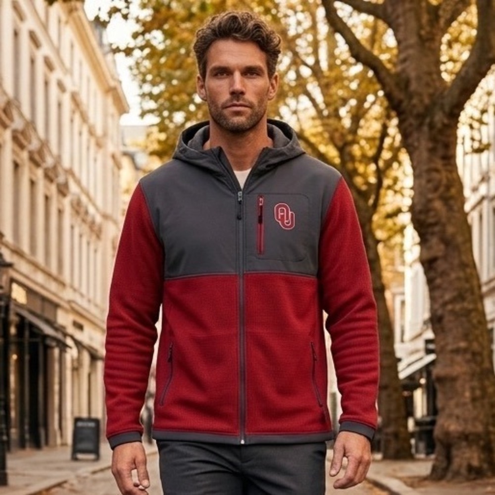 Colosseum Oklahoma Sooners Mens XL Full Zip Hoodie Jacket Grey Maroon OU Fleece